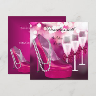Invitación Zapatos rosados de tacón alto Champagne Cumpleaños