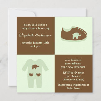 Invitación Zapatos y ropa para bebé verde Baby Shower