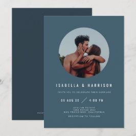 Invitación ZARA Moderno Boda de fotografía azul en la pizarra
