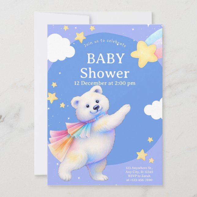 Invitación Zarah the Dancing Polar Bear Baby Shower (Anverso)