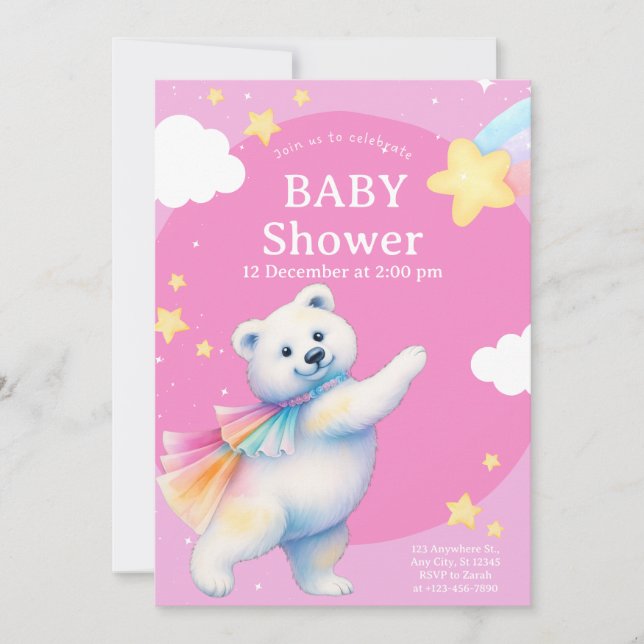 Invitación Zarah the Dancing Polar Bear Baby Shower (Anverso)