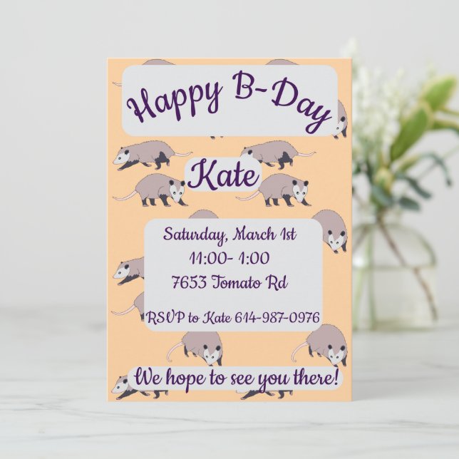 Invitación Zarigüeyas Feliz Cumpleaños (Anverso de pie)