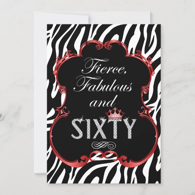 Invitación Zebra 60 y fabuloso cumpleaños de Bling (Anverso)