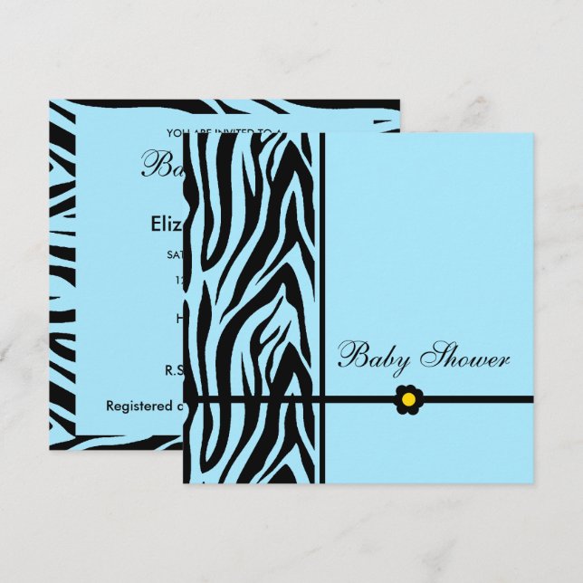 Invitación Zebra Azul Baby Shower Boy (Anverso / Reverso)