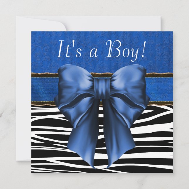 Invitación Zebra azul real Baby Shower (Anverso)
