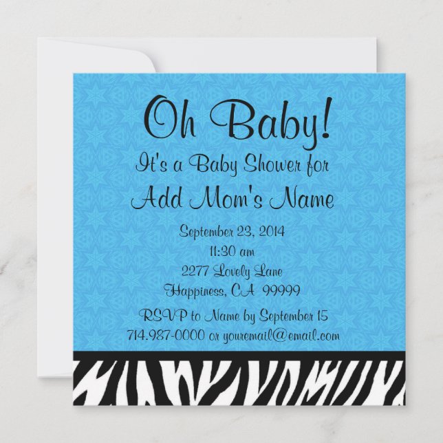 Invitación Zebra azul y Stars Boy Baby Shower B601 (Anverso)