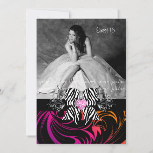 Invitación Zebra Bow Sweet 16 Fiesta foto Naranja morado