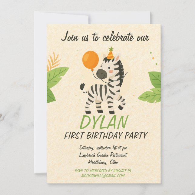 Invitación Zebra Cartoon Textured Stripes Pattern – Black & C (Anverso)