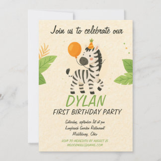Invitación Zebra Cartoon Textured Stripes Pattern – Black & C