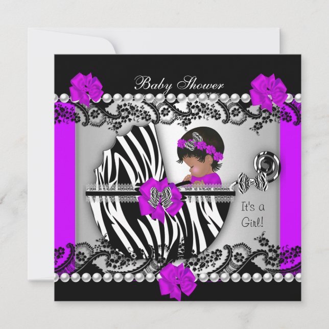 Invitación Zebra de bebé afroamericana de Baby Shower (Anverso)