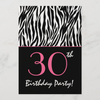 Invitación Zebra de cumpleaños número 30 franjas en blanco ne