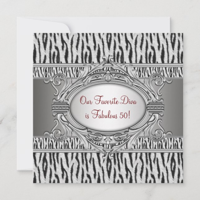 Invitación Zebra Diva Fabuloso Cumpleaños 50 de Mujer 50º (Anverso)