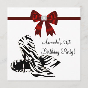 Invitación Zebra High Heels mujeres 21ª Fiesta de cumpleaños