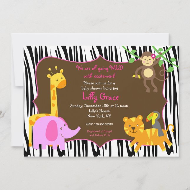 Invitación Zebra imprime Safari Animal Baby Shower (Anverso)