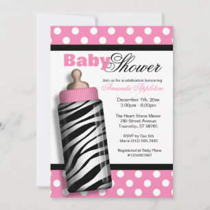 Invitación Zebra Imprimir botella de bebé Baby Shower rosa