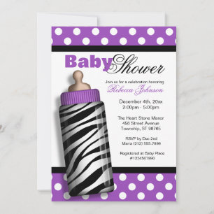 Invitación Zebra Imprimir frasco de bebé morado Baby Shower