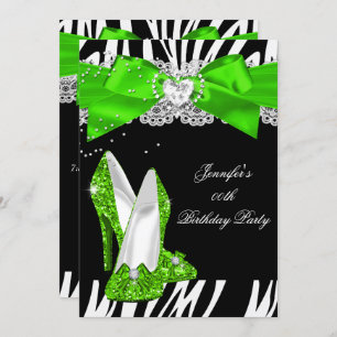 Invitación Zebra Lime Green Purpurina High Heel Shoe Cumpleañ