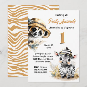 Invitación Zebra meerkat jungle safari animales salvajes anim