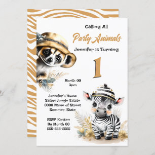Invitación Zebra meerkat jungle safari animales salvajes anim