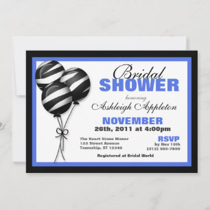 Invitación Zebra Print Balloons Blue Bridal Shower
