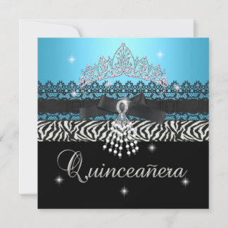 Invitación Zebra Quinceanera 15 cumpleaños fiesta azul negro