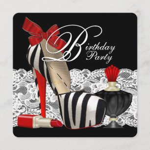 Invitación Zebra roja de talón alto zapatos Fiesta de cebra r