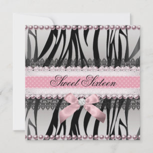 Invitación Zebra Rosa Bow Rosa Zebra Sweet 16 Cumpleaños