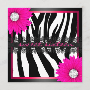 Invitación Zebra rosa caliente Dieciséis