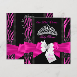 Invitación Zebra Rosa Princesa Baby Shower Niña Negra 2