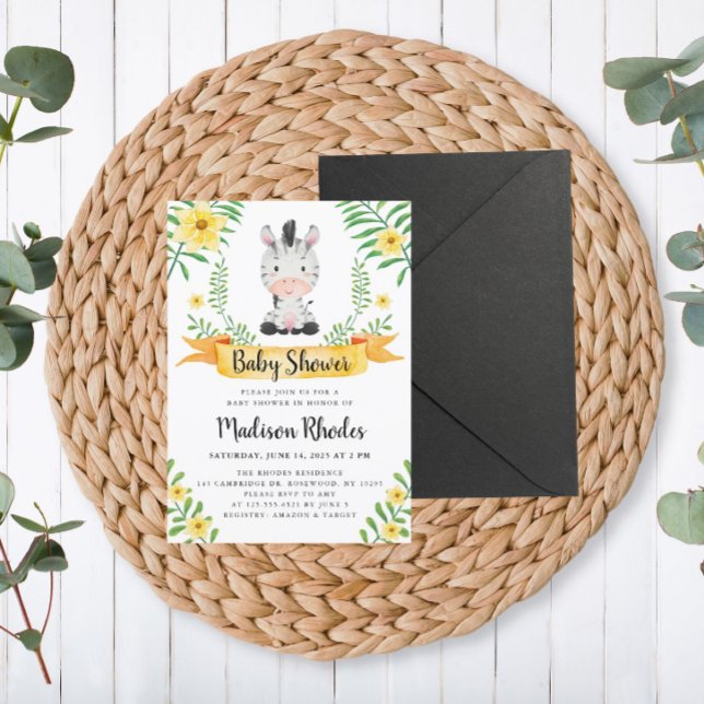 Invitación Zebra Safari Watercolor Baby Shower (Subido por el creador)