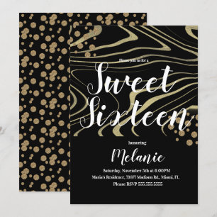 Invitación Zebra Sweet 16 Brillo Falso Dorado y Geo de Hoja