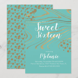 Invitación Zebra Sweet 16 Purpurina Faux Gold y Relieve metal