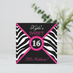 Invitación Zebra Sweet Dieciséis Lace Rosado Bling