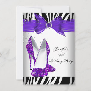 Invitación Zebra Tacón Alto Púrpura Caliente Cumpleaños Fiest