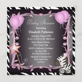 Invitación Zebra y Magic Wand Pink Princess Baby Shower
