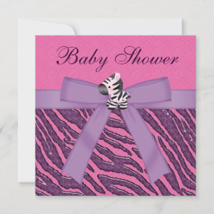 Invitación Zebra y pasteles rosados y morados Baby Shower