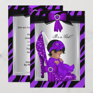 Invitación Zebra Zapatos de Tacón Alto Morados Baby Shower Ch