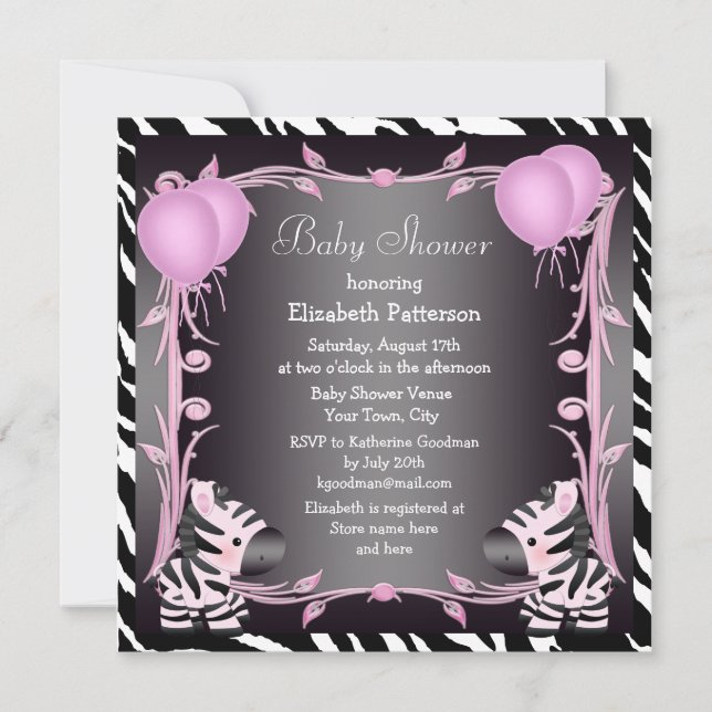 Invitación Zebras y Magic Wand Pink Princess Baby Shower (Anverso)