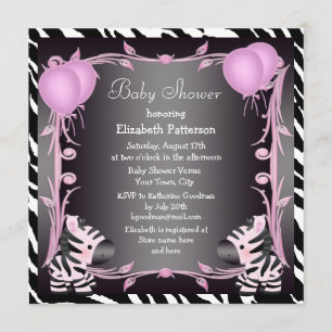 Invitación Zebras y Magic Wand Pink Princess Baby Shower