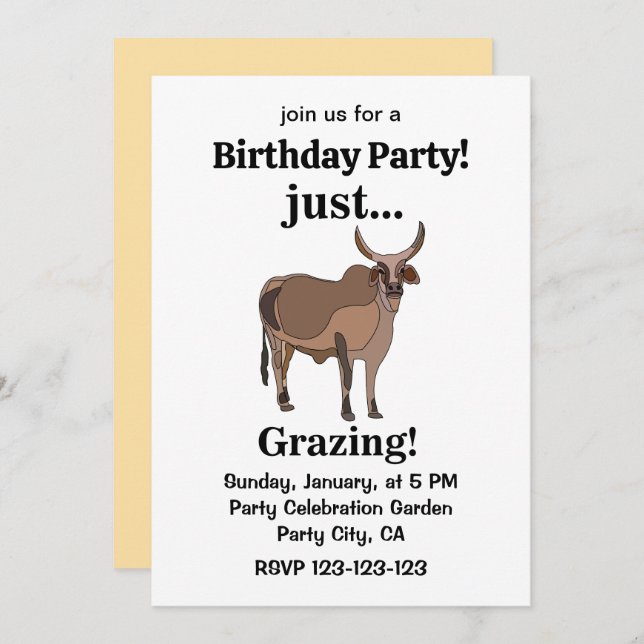 Invitación Zebu Cattle Cow Animal Birthday Party (Anverso / Reverso)