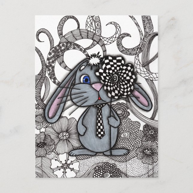 Invitación Zen Doodle de conejo Bunny dibujado a m (Anverso)