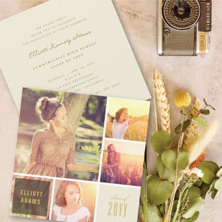 Invitación Zen Neutros 4 Foto Minimalista Cuadrado Graduado M