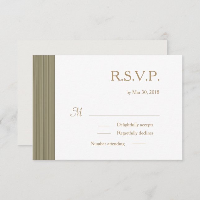 Invitación Zen oliva oro blanco franjas sutiles boda RSVP (Anverso / Reverso)