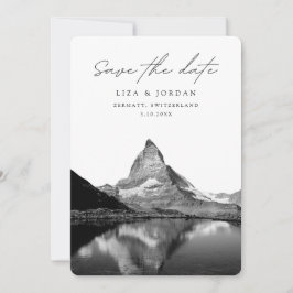 Invitación Zermatt Salve la fecha Suiza Blanco y Negro