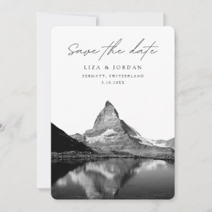 Invitación Zermatt Salve la fecha Suiza Blanco y Negro