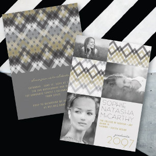 Invitación Zig Zag Cheques Patrón 3 Partido de Graduación de