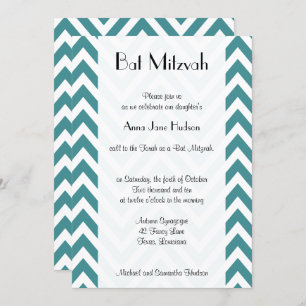 Invitación Zigzag Azul, Chevron Azul, Zigzag, Bat Mitzvah