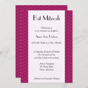Invitación Zigzag Rosa, Chevron Rosa, Mitzvah Bat