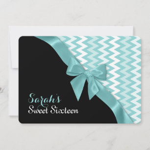 Invitación Zigzag y Aqua Bow Dulce Cumpleaños