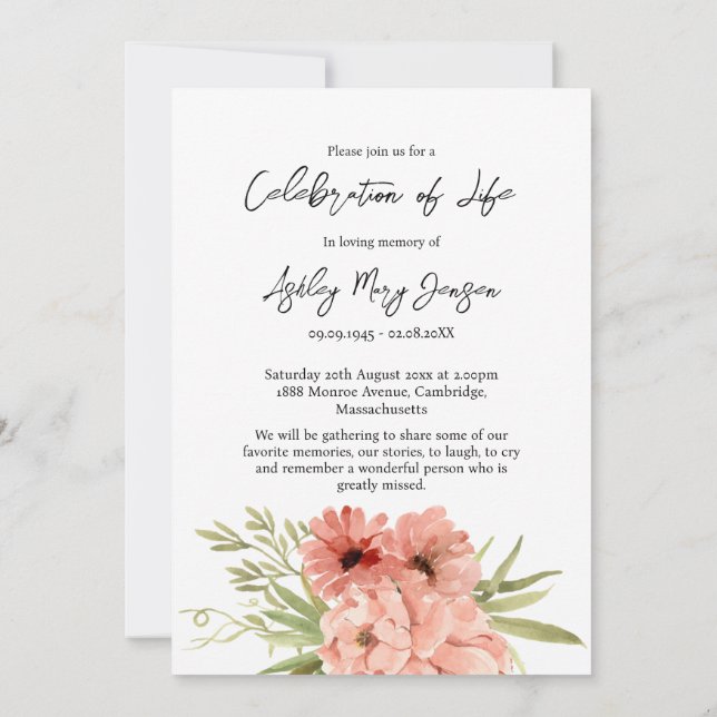 Invitación Zinnia Celebration of Life Photo Funeral  (Reverso)